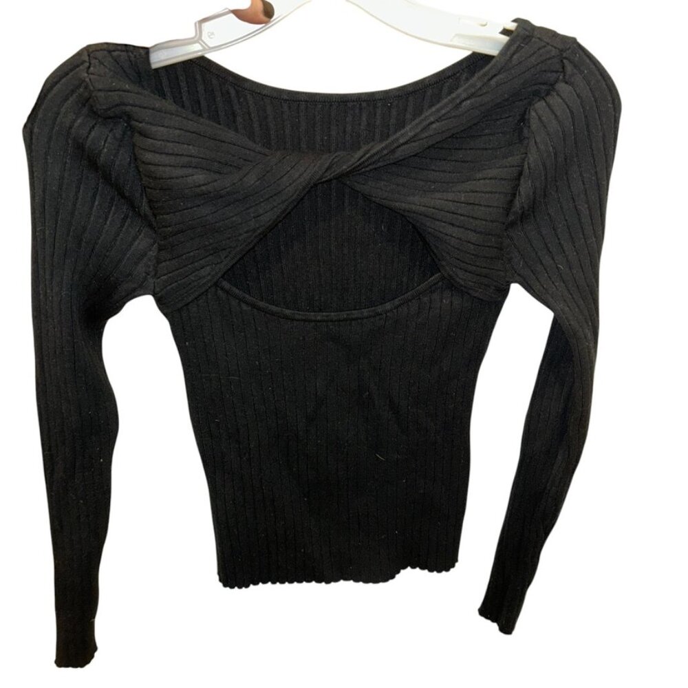 Do Well black ribbed twist open keyhole back knit sweater S